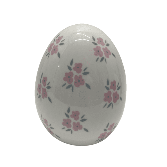 Ceramic Flower Easter Egg Decoration, Pink and White, 6", by My Texas House