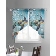 thumbnail image 3 of Coastal Sea Turtle Swag Valances for Windows, Vintage Teal Nautical Beach Botanical Rod Pocket Sheer Valances for Windows, Swag Toppers Light Filtering for Kitchen Living Room 2 Panels 36''x45'', 3 of 6