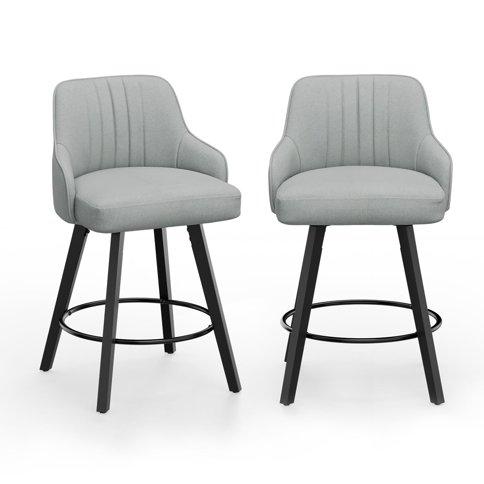 Ktaxon Swivel Bar Stools Set of 2, 35" Counter Height Adjustable Fabric Bar Stools for Kitchen Island, Modern Gray