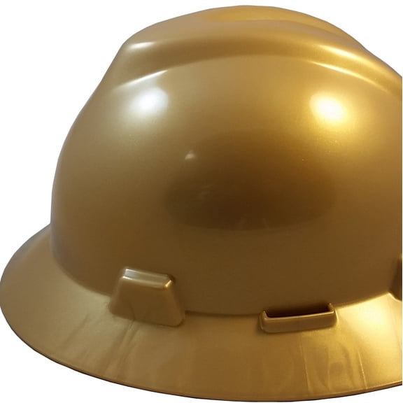 MSA V-Gard Full Brim Hard Hats with Staz-On Suspensions Gold