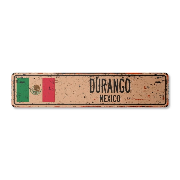 DURANGO MEXICO Vintage Plastic Street Sign Mexican flag city country road wall gift | Indoor/Outdoor | 36" Wide