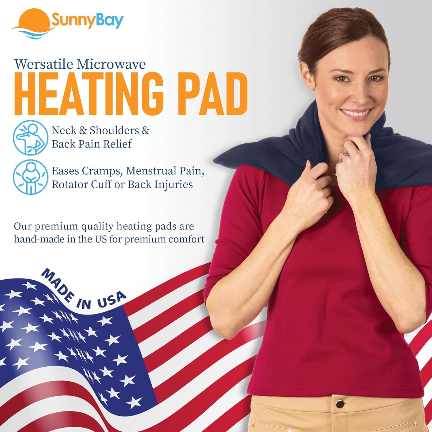 SunnyBay Extra Large Microwave Heating Pad 10x24 Inches - Moist Heating Pad for Pain Relief - Wheat Filling and Washable Fleece Cover, Blue
