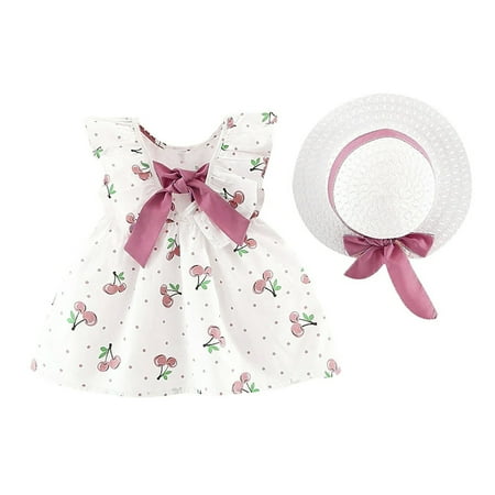 

BAYAIXZ 2T-3T Girls Clothes Dot Dresses Toddler Hat Outfits Bow Princess Baby Sleeveless Kids Girls Girls Dress&Skirt Toddler Girls Clothes 3T Girls Denim Dress (Pink 8)