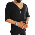 thumbnail image 3 of Frontwalk Mens Summer Tops V Neck T-shirt Short Sleeve T Shirts Daily Wear Plain Pullover Solid Color Blouse Black M, 3 of 5