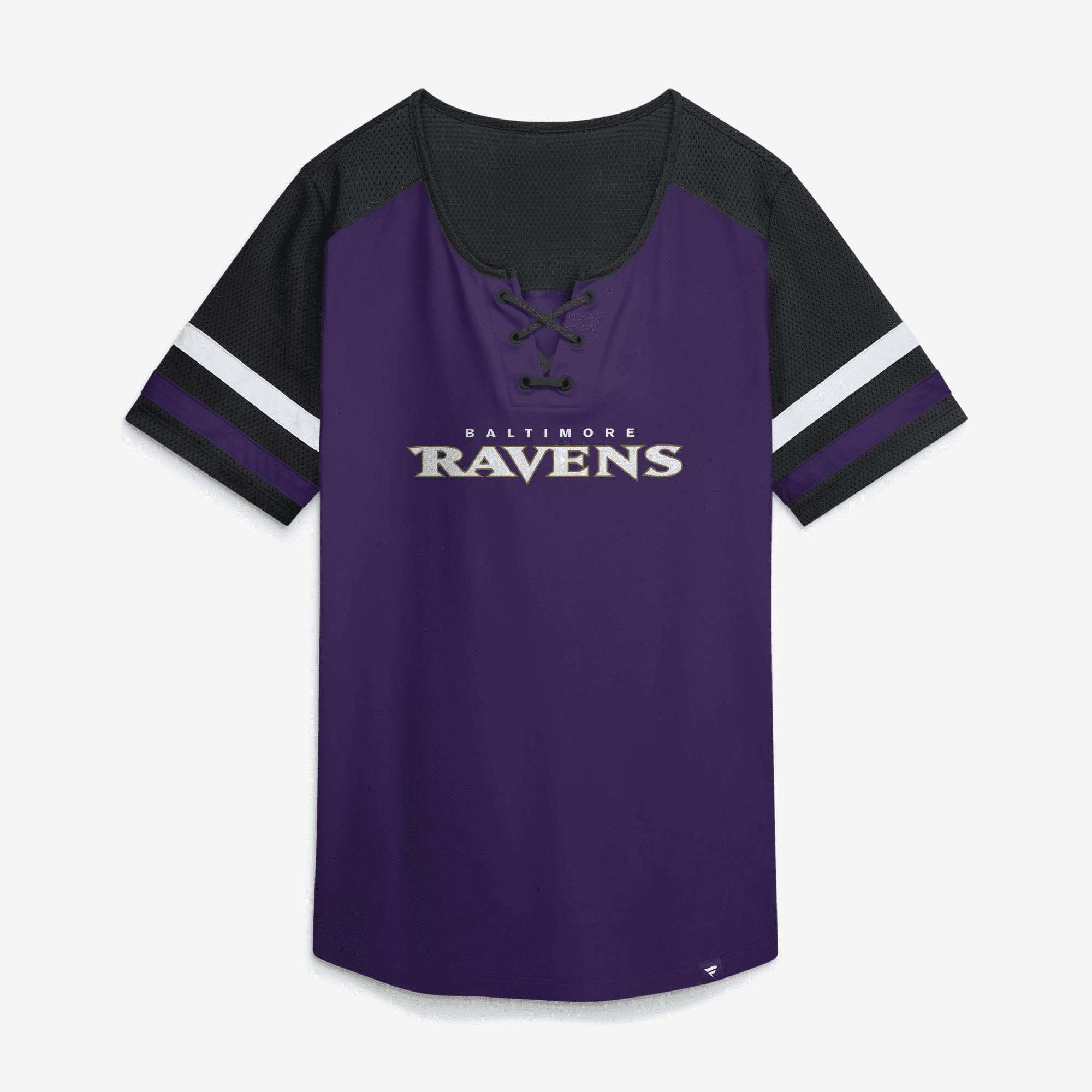 Women's Fanatics Purple Baltimore Ravens Curl Route Athena Lace-Up T-Shirt