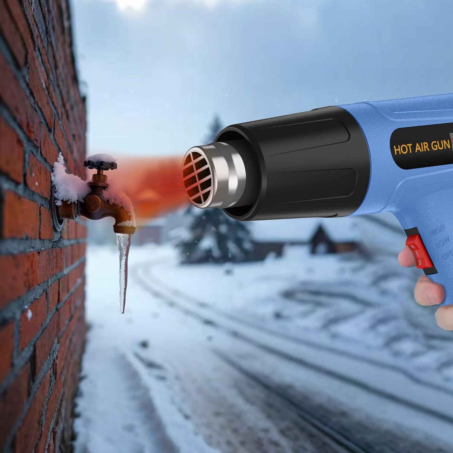 Digital heat gun, 110 adjustable heat gun equipped with 4 nozzles, side display, rear rotating temperature control, 50-650°C (122-1202℉), overcurrent protection, 4.9 feet cable portable heat gun, sui