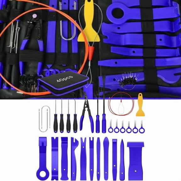40Pcs Trim Removal Tool,Auto Terminal Removal Key Tool,Auto Clip Pliers Stereo Removal Tools,Car Upholstery Repair Removal Kit,Precision Hook and Pick Set,Wiring Threader,Car Film Scrape-Blue
