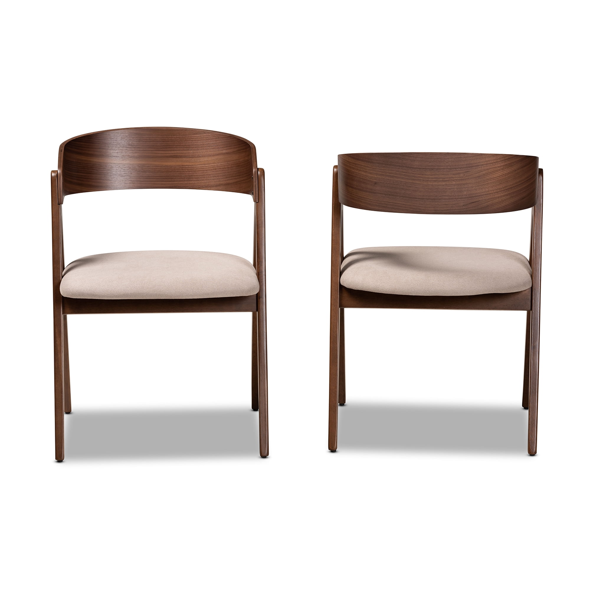 Baxton Studio Danton Dining Chair, Set of 2, Beige/Walnut Brown