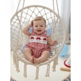 thumbnail image 5 of BemeyourBBs Newborn Baby Girl Baseball Outfit Infant Baby Girls Clothes Plaid Gingham Romper Cute Bow Baseball Embroidery Flying Sleeve Backless Bodysuit Jumpsuit Playsuit, 5 of 8