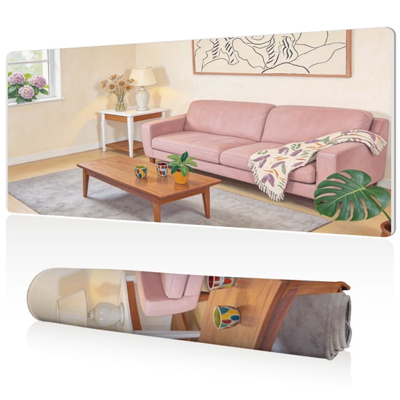 LIVEKEY Mouse Pad 80x40cm Extra Large Non Slip Stitched Durable Easy Clean Pink Living Room Sofa Coffee Table Pattern for Gaming Office