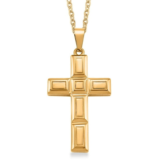 Geometric Cross Pendant Necklace in ION Plated Yellow Gold Stainless Steel 2022 Inches Christmas Gifts