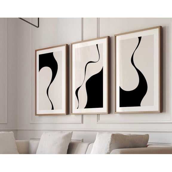 UNFFRAMED Black Beige Abstract Set Of 3 Living Room Art, Neutral Minimalist Art, Abstract Prints, Modern Wall Decor Set 3 Prints 8x12