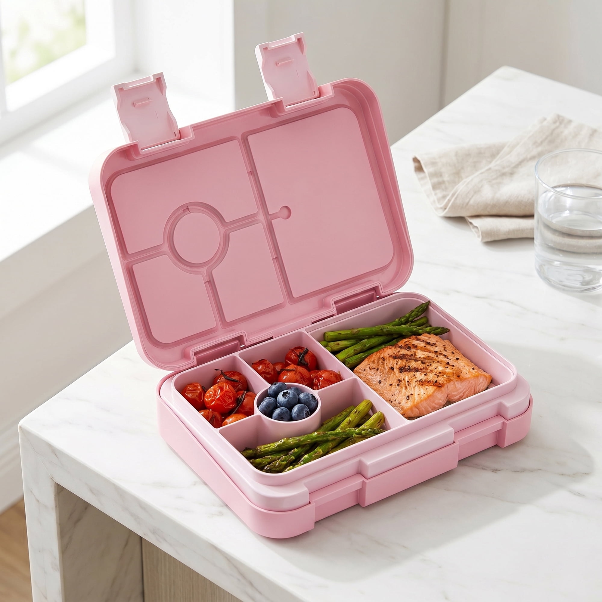 Unique Bargains PP Material Heat Resistant Meal Lunch Bento Box Pink