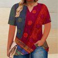 thumbnail image 2 of Mujeres Tops Casual V-Cuello Impreso Oversized Mangas Cortas Camiseta Top, Poliéster Verano Primavera, 2 of 8