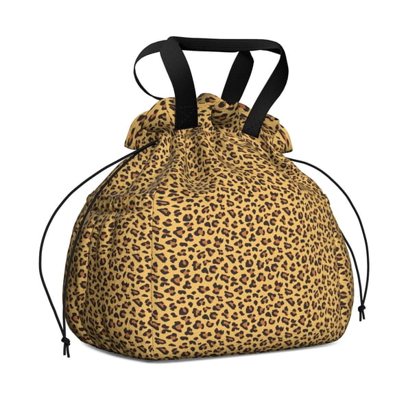 Yellow and Brown Of Cheetah Print Drawstring Lunch Bag Women - Drawstring Lunch Bag Insulated for Work Office - Stain-Resistant Large Lunchbags for Women with Multi-Pockets