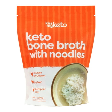 Kiss My Keto Ramen Noodles with Keto Bone Broth — No Carb Shirataki Keto Noodles + MCT Oil, Collagen (9g), 18 Amino Acids