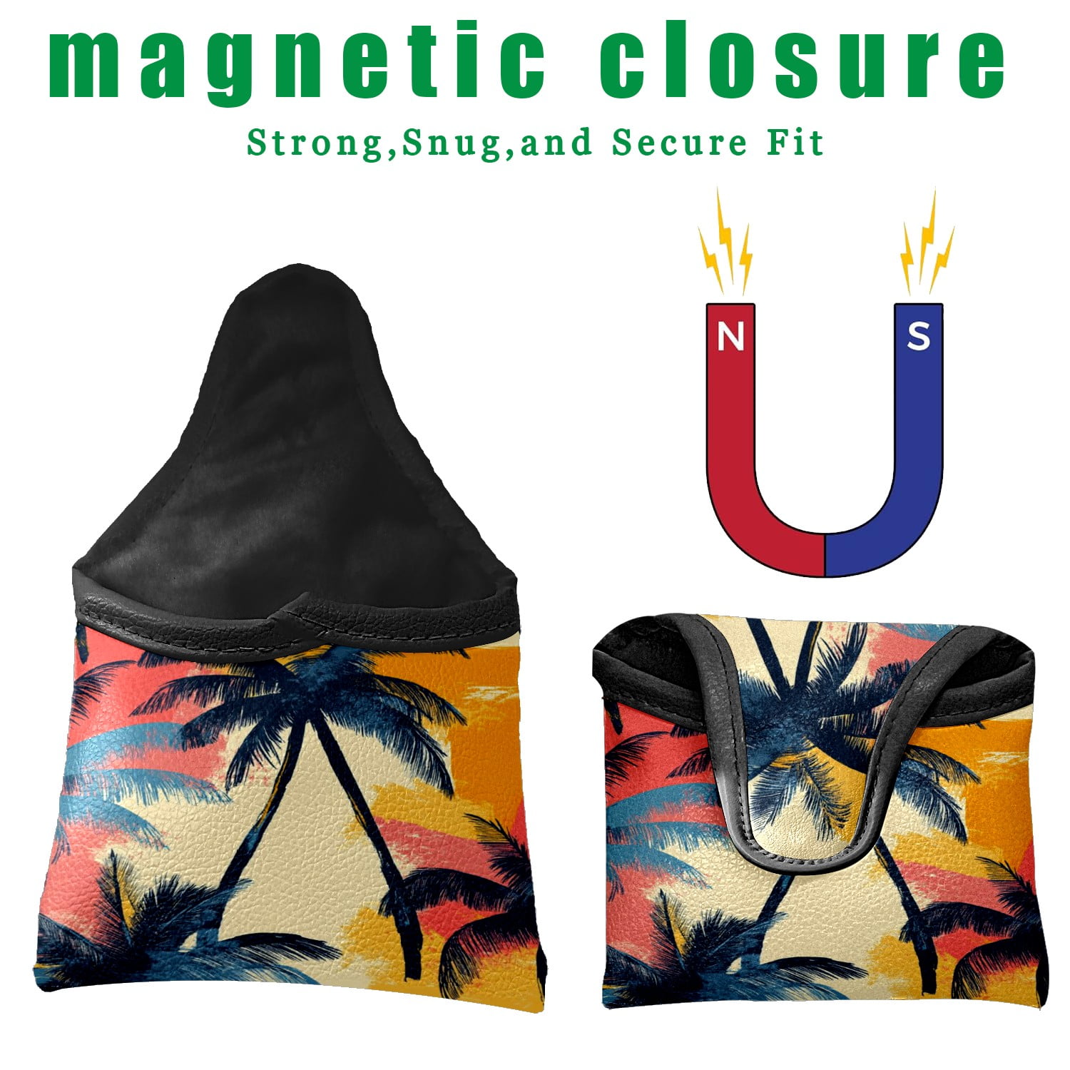 Golf Mallet Putter Cover Premium Leather Golf Putter Head Cover with Magnetic Closure, Golf Cover for Men and Women Coconut Tree Pattern