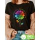 thumbnail image 1 of 100% Cotton Women's Graphic T-Shirt - Inspirational Rainbow Sunflower Floral Print Casual Crew Neck Tee with Slight Stretch for All Seasons, 1 of 6