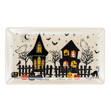 Halloween Earthenware Haunted House Serving Tray, 10.2 in x 7 in, by Way To Celebrate
