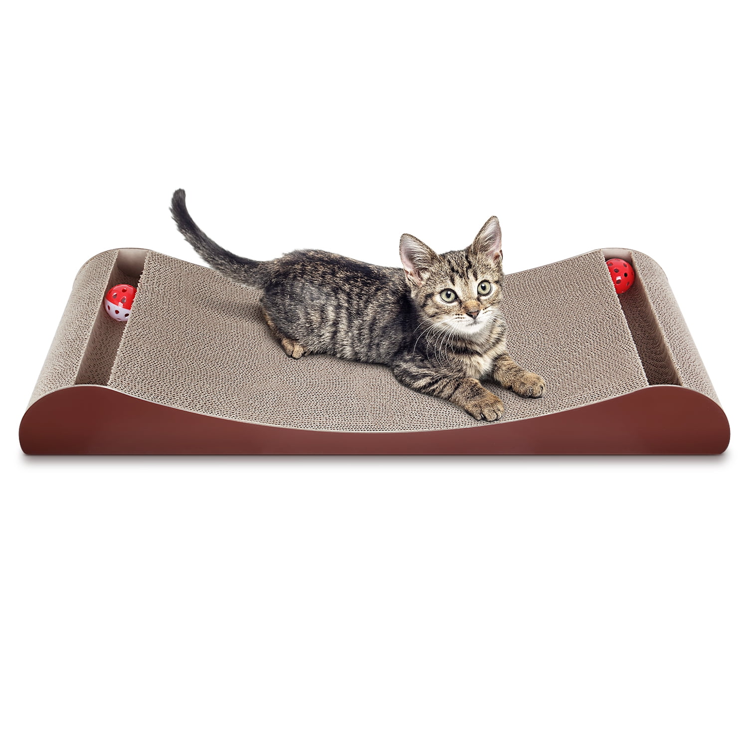 Pefilos 30" Cat Scratcher Cardboard Bed Bone Cat Scratching Pads Corrugated Cat Scratch with Bell Ball Toy, Brown Pefilos 30" Cat Scratcher Cardboard Bed Bone Cat Scratching Pads Corrugated Cat Scratch with Bell Ball Toy, Brown