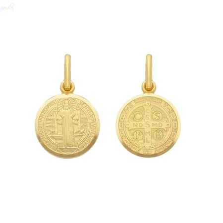 18K Solid Yellow Gold Saint Benedict Medal 13 mm