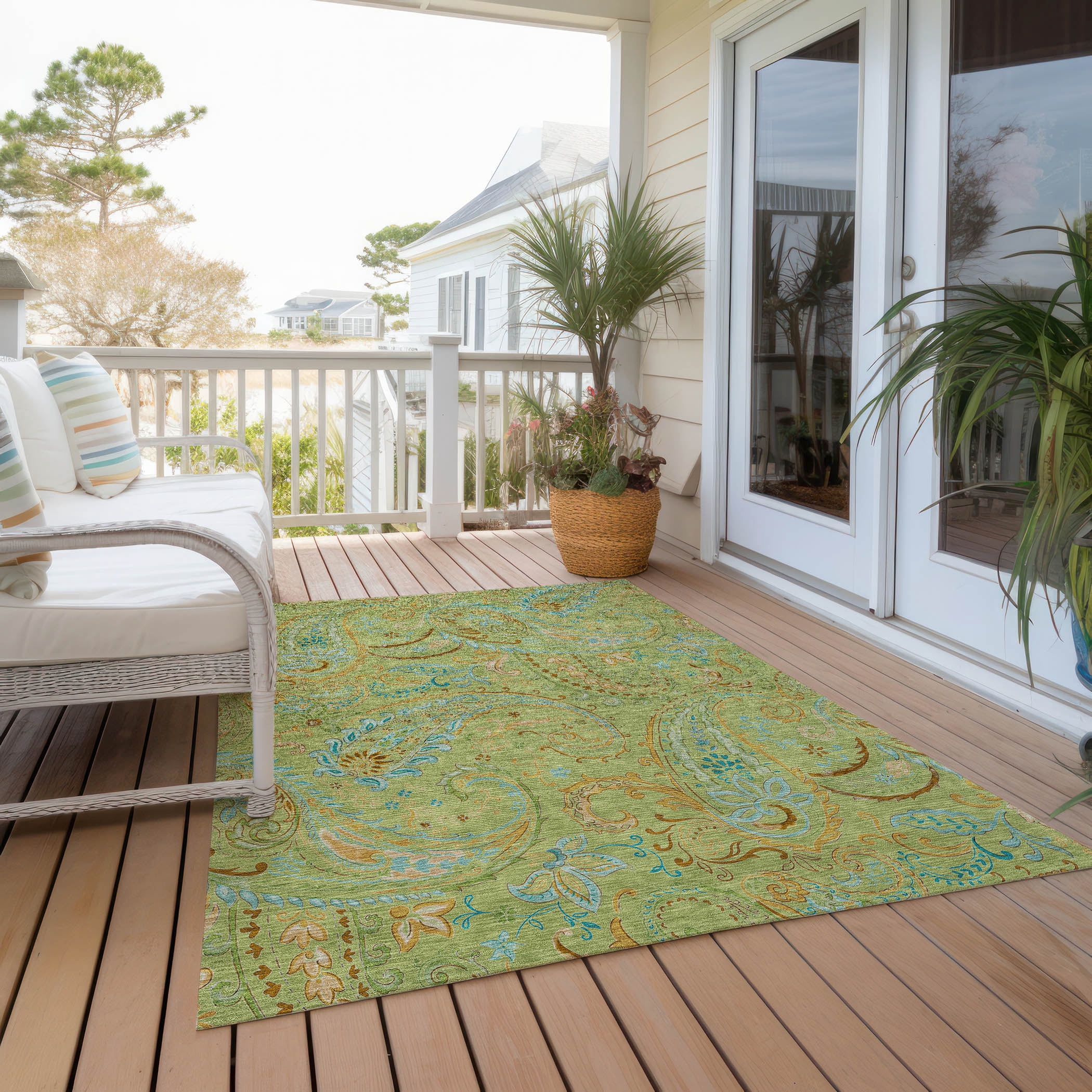 Addison Rugs Chantille Indoor/Outdoor Transitional Paisley Aloe Washable Rectangle Rug, 10' x 14'