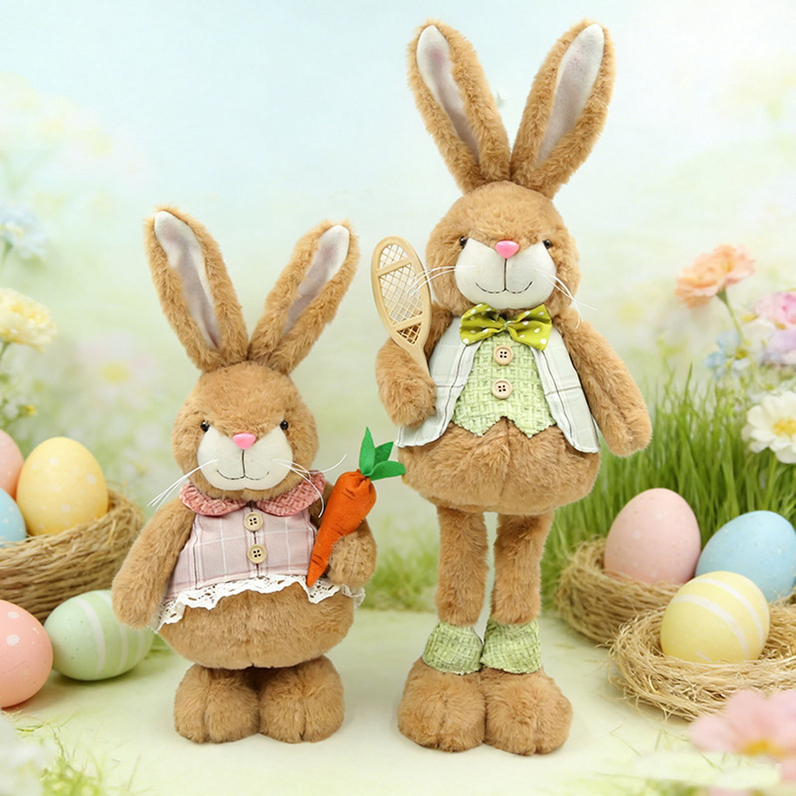 Pull Leg Plush Easter Bunny Toy, Stretchy Rabbit Doll with Long Ears, Pink Fluffy Stuffed Animal for Desktop Decoration, Cute Home Spring Decor, Easter Basket Stuffers