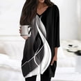 thumbnail image 2 of WTOBBY Women's Fashion Casual Retro Geometric Print V-Neck Mid-Length Tunic Tops with Pockets, 3/4 Sleeve Blouses, Daily Use Comfort Shirt,Black L, 2 of 5