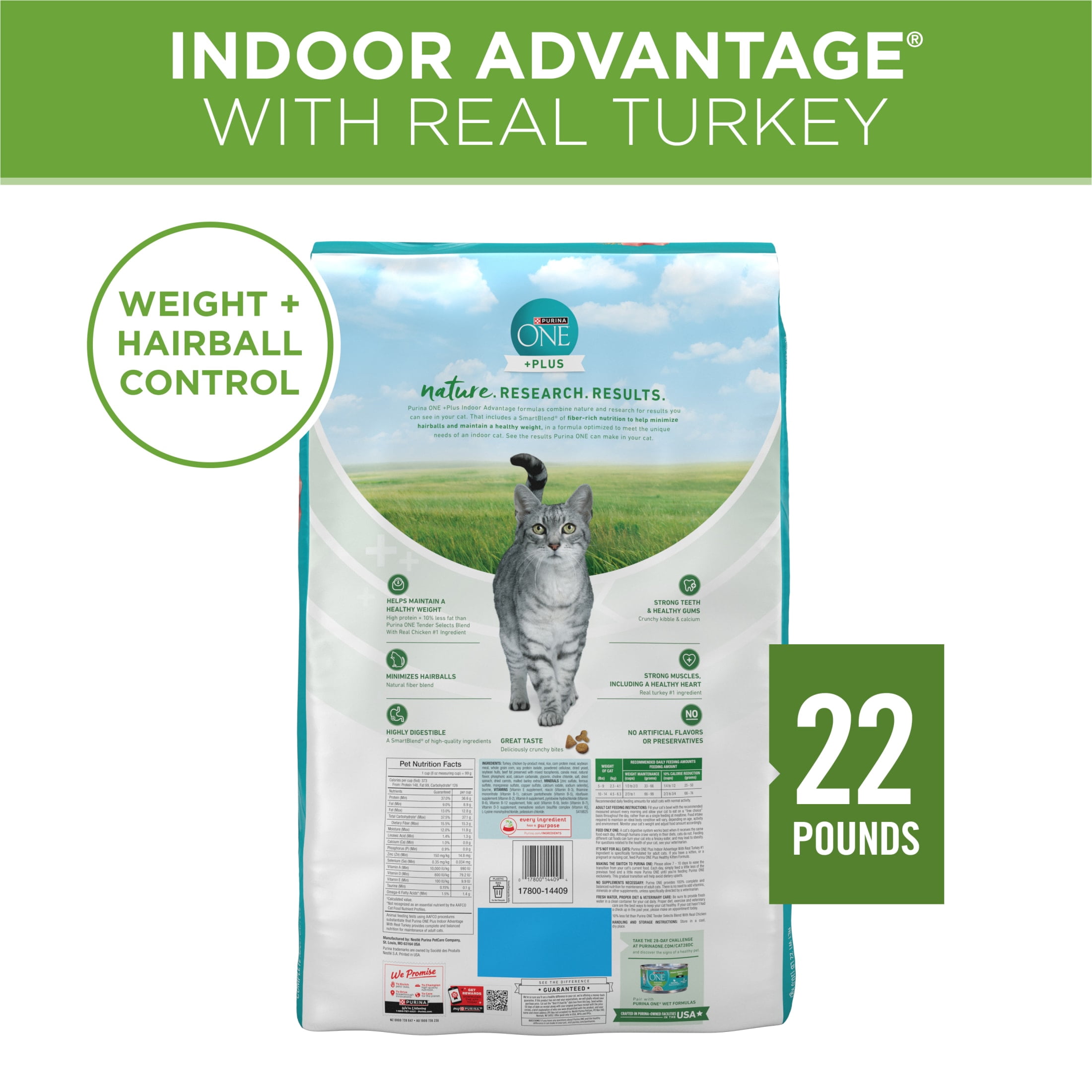 Purina ONE Plus, Indoor Advantage, Dry Cat Food, Turkey, 22 lb Bag