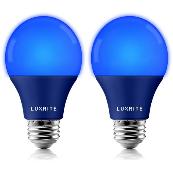 Luxrite A19 LED Blue Light Bulbs 60W Equivalent Non-Dimmable UL Listed E26 Base 2-Pack