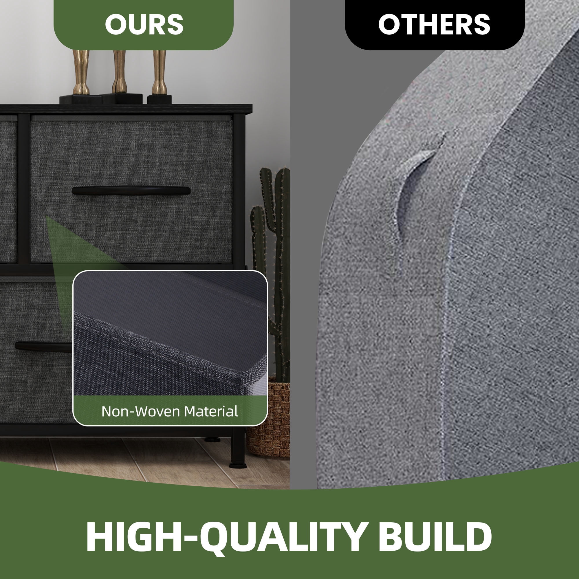Uforic Wide 5 Drawer Storage Organizer Wooden Top Shelf for Closets, Black Grey