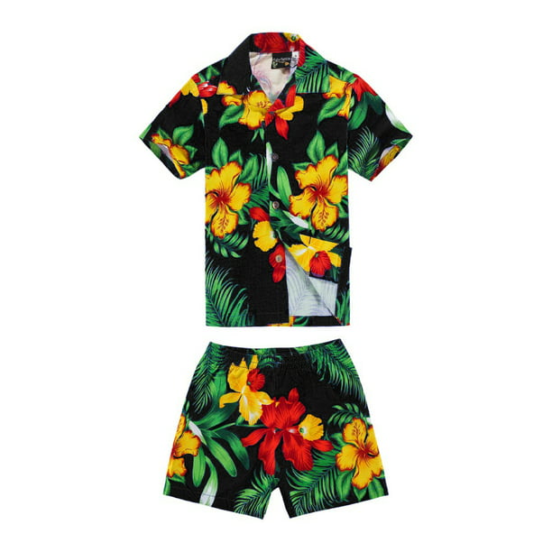 Hawaii Hangover - Boy Hawaiian Shirt and Shorts Cabana Set in Black ...