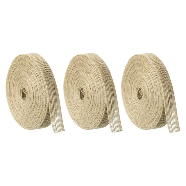 Unique Bargains 3 Rolls Natural Burlap Fabric Ribbon 5/8 Inch Burlap Wired Ribbon Rustic Ribbon