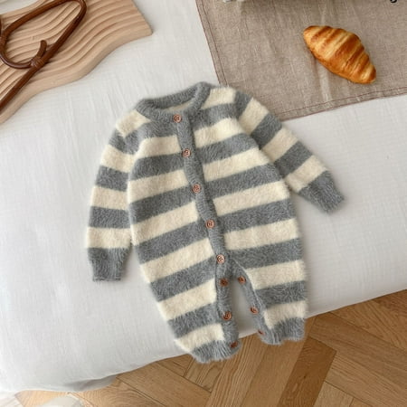 

DDWD Baby super cute jumpsuit 0-2 years old winter male and female baby mink velvet striped romper baby clothes trendy AL390