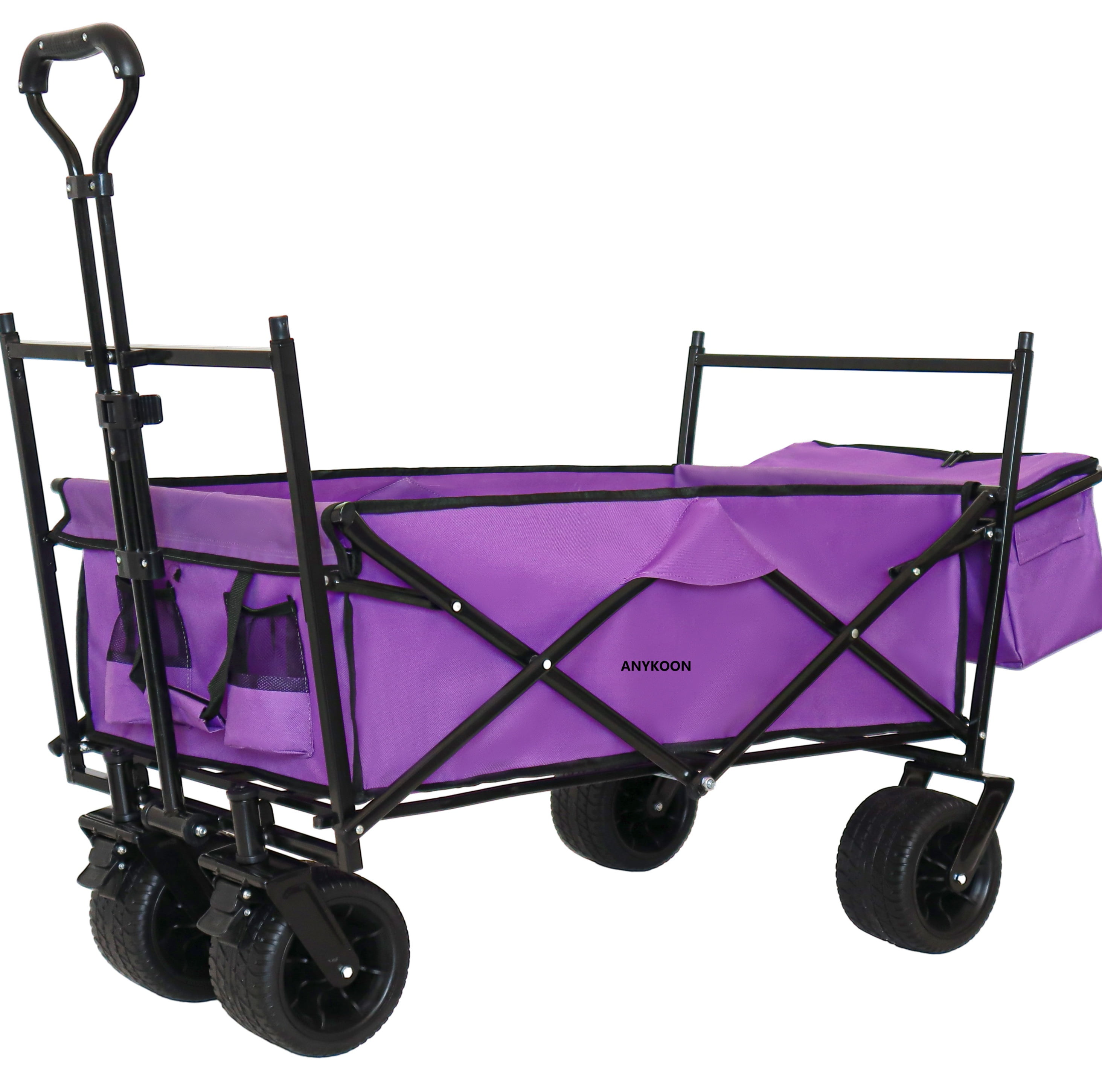 Anykoon Large Capacity 480Lbs Collapsible Wagon with Canopy, Lightweight Foldable Wagon Stroller with 7" All-Terrain Wheels, for Camping, Shopping, Sports, and Garden Use, purple