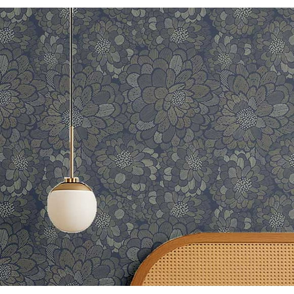 S4Sassy Peel and Stick Wall Covering, Chic Floral Print Removable Walls Wrap - Blue Instant Wall Makeover Walls Mural for Bathroom, Laundry Room - Self-Adhesive Wallpaper Vinyl - 25"x120"