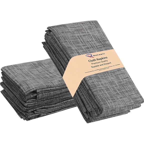 Ruvanti Cloth Napkins Set of 12 Cotton 100%, 20x20 inches Top Napkins Cloth Washable, Soft, Absorbent. Cotton Napkins for Parties, Christmas, Thanksgiving, Weddings, Dinner Napkins Cloth - Grey Print