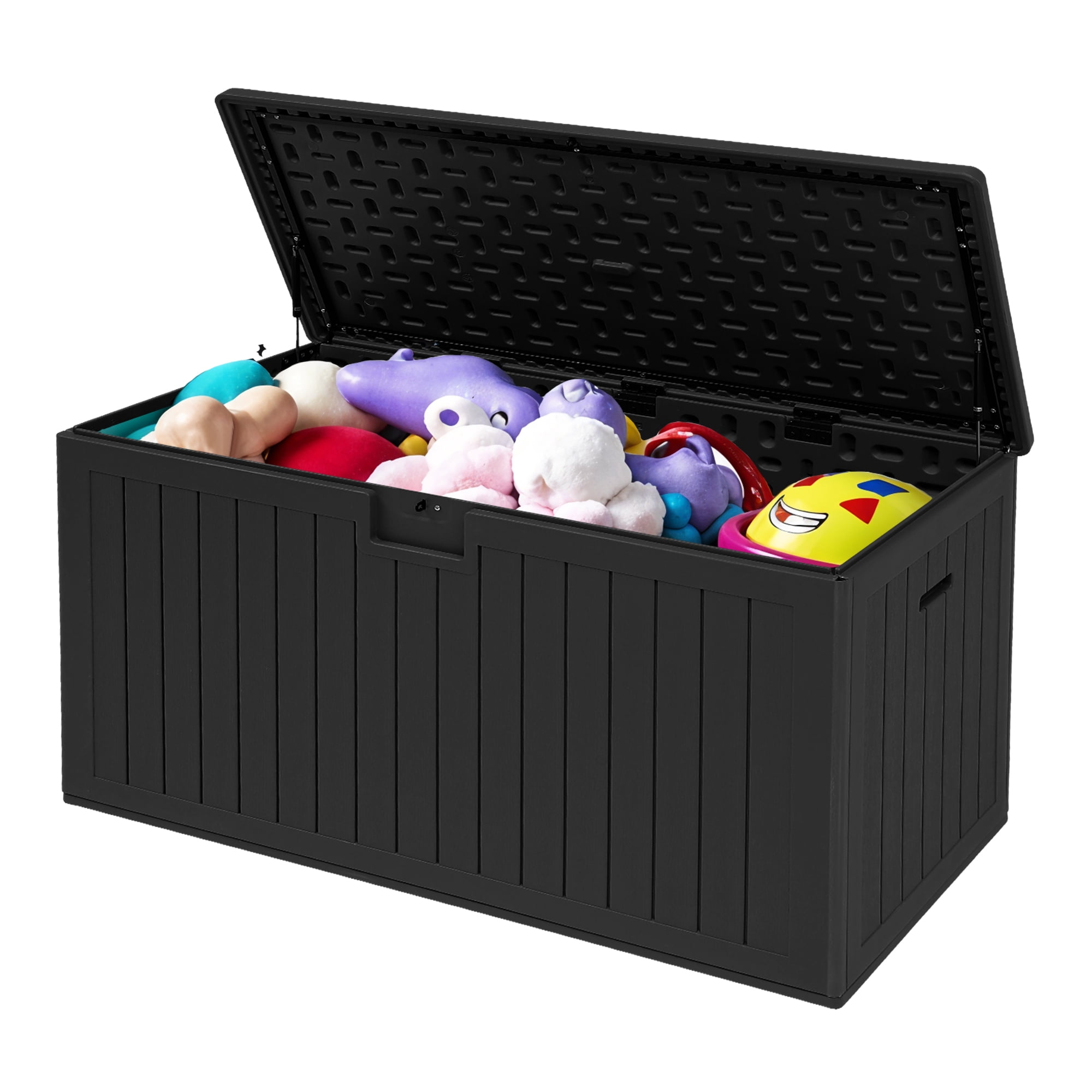 Uforic 180 Gallon Extra Large Outdoor Deck Box, Double-Wall Resin Storage Box with Flexible Divider, Lockable,‎Weatherproof,Black