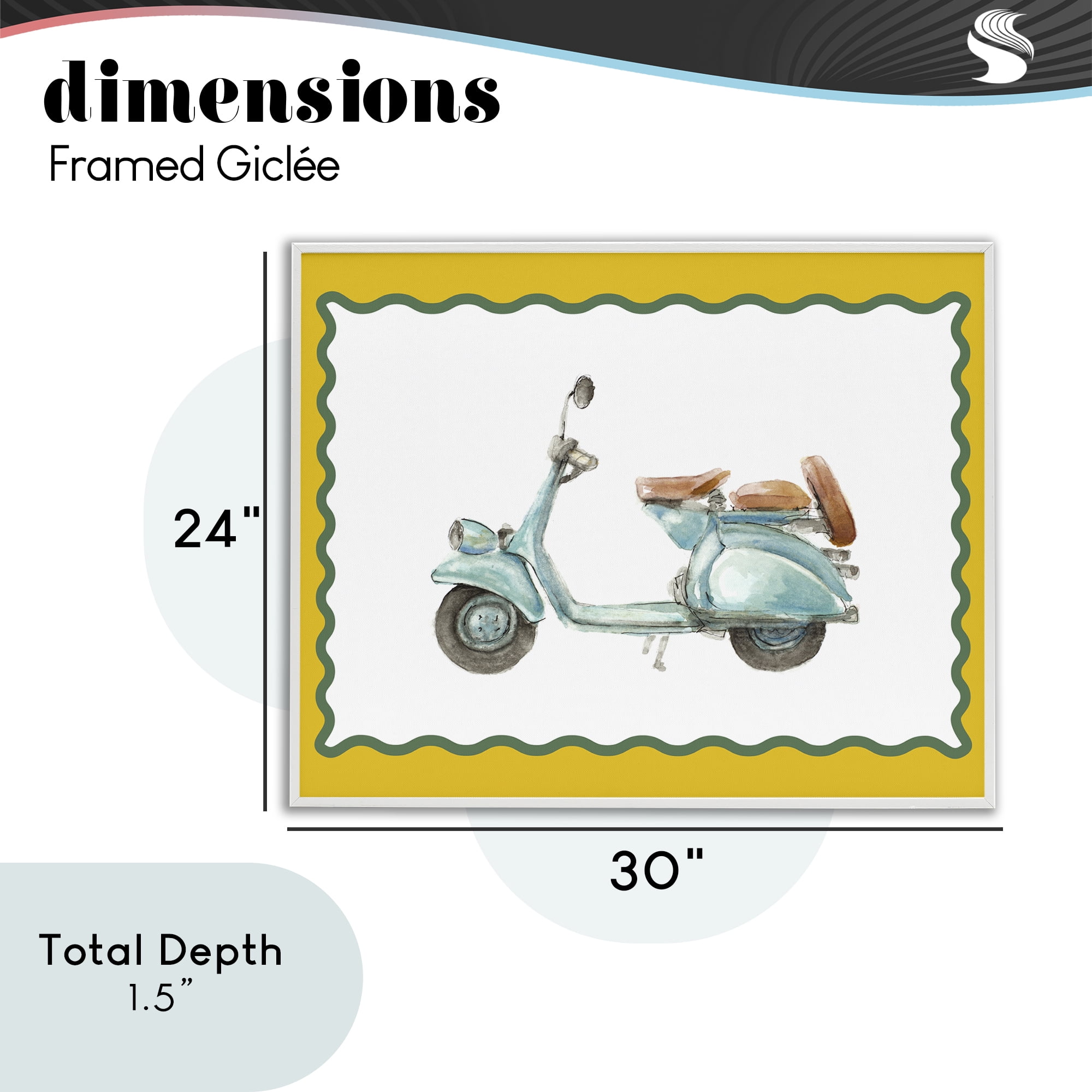 Stupell Industries Blue Vespa with Yellow Border White Framed Giclee Art, design by Lanie Loreth