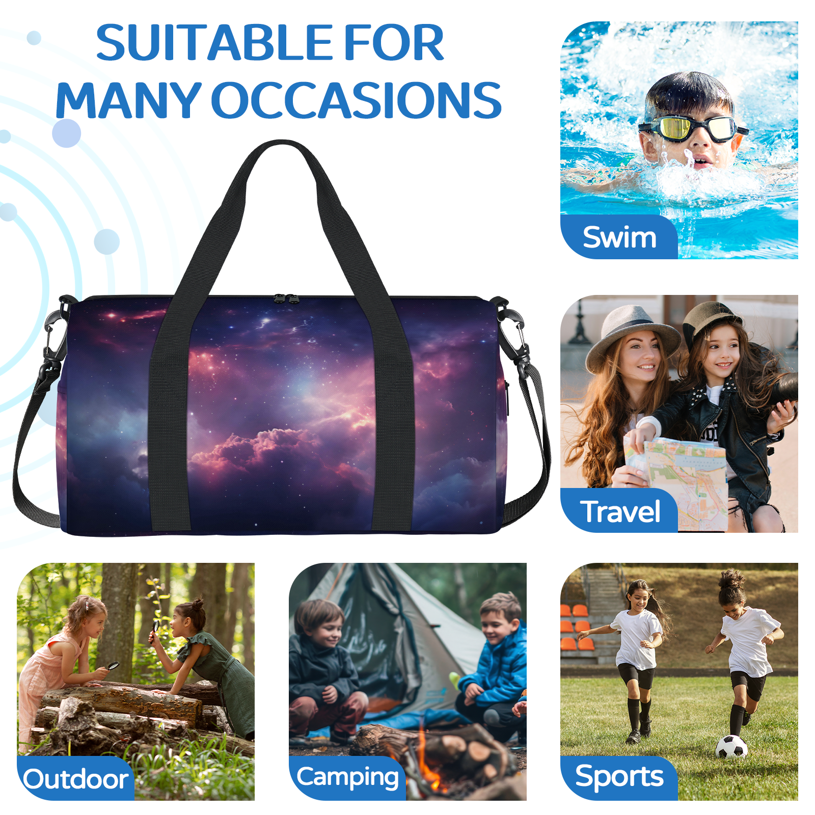 Herdesigns Galaxy Nebula Gym Bag for Women, Duffle Bag for Travel Sport, Starry Sky Space Universe Lightweight Waterproof Carry on Weekender Dance Yoga Workout Bags
