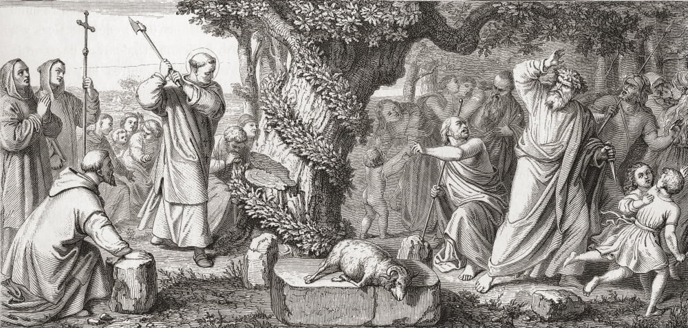 Detail Of The Fresco Depicting The Destruction Of The Celtic Druids Found In The Basilica Of St Bonifaces Abbey Munich Bavaria Germany From Histoire Des Peintres Cole Allemande Published 1875 Canvas