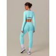 thumbnail image 5 of IDOPIP Workout Sets for Women 3 Piece Long Sleeve Shrug with Seamless Halter Sports Bra High Waist Leggings Gym Yoga Active Outfits S Mint Green, 5 of 8