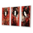 thumbnail image 3 of Designart "Red & Black Vintage Oriental Beauty II" Japon Woman Framed Wall Art Set Of 3 - Red Woman Japon Frame Canvas Set For Living Room Decor, 3 of 7
