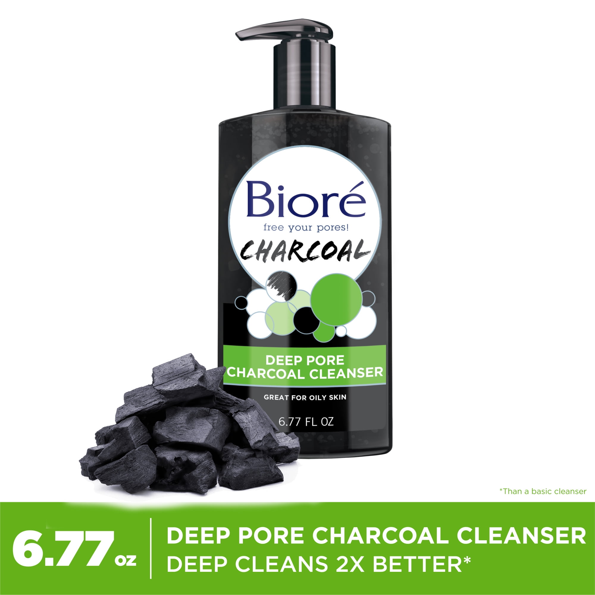 Biore Deep Pore Charcoal Daily Face Wash for Dirt & Makeup Removal, for