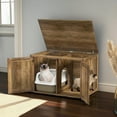 thumbnail image 2 of Demi Bonn 31.5" Cat Litter Box Enclosure, Hidden Cat Litter Box Furniture with Double Barn Doors, Hidden Cat Washroom with Removable Divider, Cat House, Brown, 2 of 7
