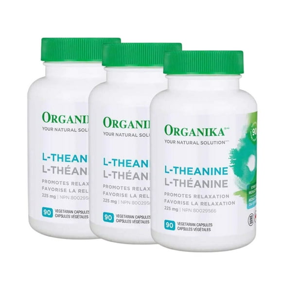 Organika L-Theanine 225 mg Vegetarian Capsules - 90-count, 3-Pack | Relaxation and Focus Support