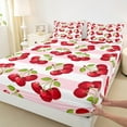 thumbnail image 3 of Castle Fairy Cute Cherry 3pcs Twin Sheet Sets,Geometric Stripes Twin Fitted Sheet,Green Red Breathable Flat Sheet,Lightweight Fruit Room Decor, 3 of 7