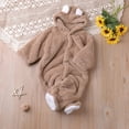 thumbnail image 2 of UAMVSH Infant Baby Fuzzy Fleece Rompers Cute Boys Girls Ears Hooded Plush Jumpsuits Warm Long Sleeve Footed Winter Outfits(3-6 Months,Khaki), 2 of 3