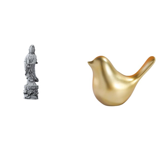 Estatua De Piedra Guan Yin Y Figurita De Pájaros Dorados, Adorno Animal De Feng Shui Budista Chino Para Decoración Moderna Del Hogar, Escritorio, Oficina, Sala De Estar, Dormitorio, Repisa,