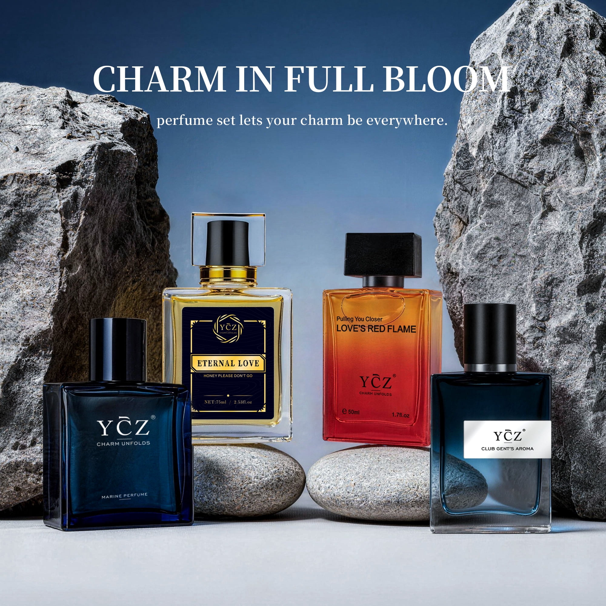 Ycz Ultimate Men's Cologne Gift Set (4-Pack), Variety Collection - Marine, Mint, Vanilla & Musk Scents, Long Lasting Eau De Parfum, Full Size Bottles (Total 7.7 oz)